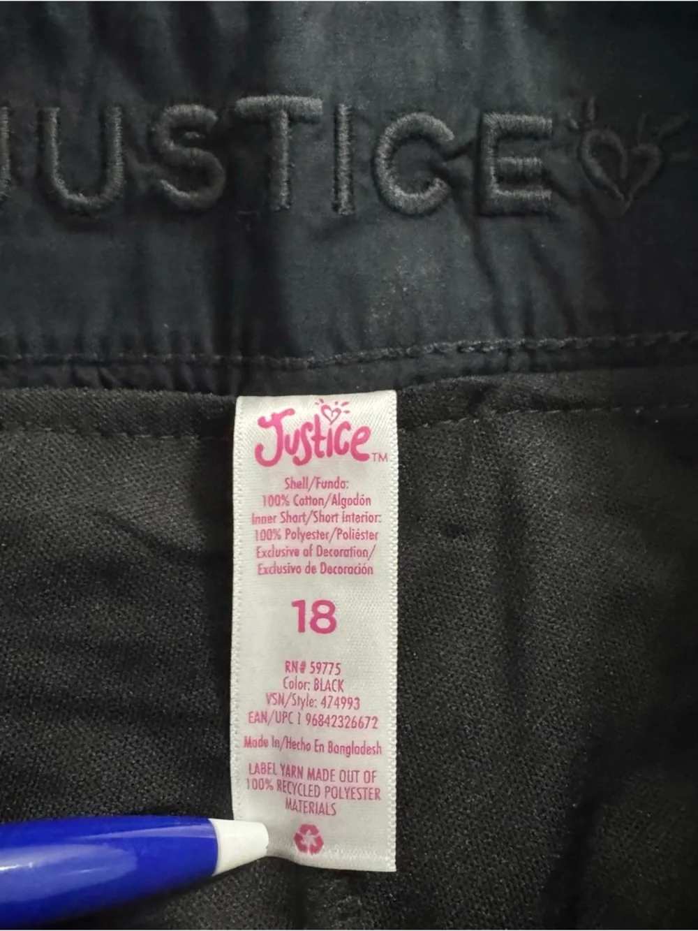 Justice Denim Girls Cargo Skirt With Belt Black Built In Shorts Size 18